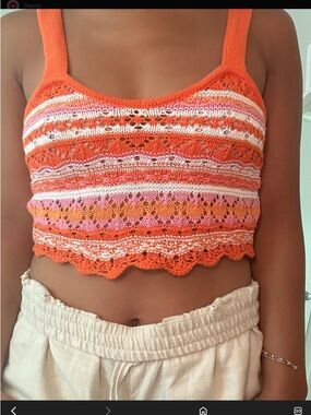 Divided Crochet Striped Tank Top Orange Pink White knit large NWOT beach vacay